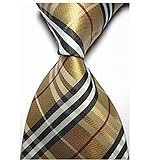 Syhonic Silk Jacquard Woven Necktie in Checks Camel Red White