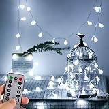 WERTIOO Battery Operated String Lights 33ft 100 LEDs Globe Christmas Lights with Remote Control for Outdoor/Indoor Bedroom,Garden,Christmas Tree[8 Modes,Timer ] (White)