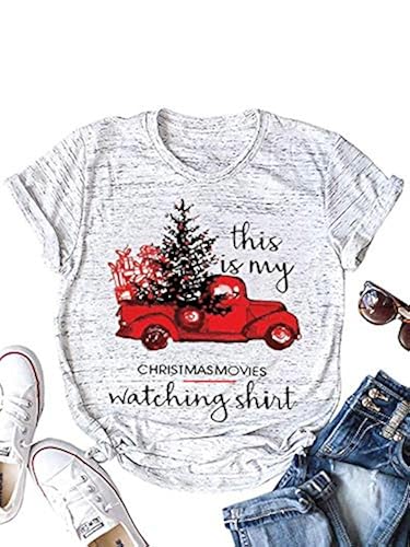 OWIN Christmas T-Shirt Women Casual Short Sleeve Tree and Car
