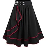 Rosegal Women's Plus Size Gothic Mini Skirt Contrast Tape Buckled Midi High Waist Elastic A-Line Skirt
