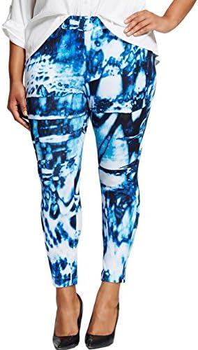 Forever Audrey Women's Plus Size Printed Scuba Legging (2X, Blue Marble Print)