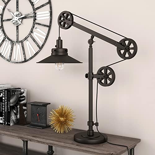 Henn&Hart 29" Tall Wide Brim/Pulley System Table Lamp with Metal Shade