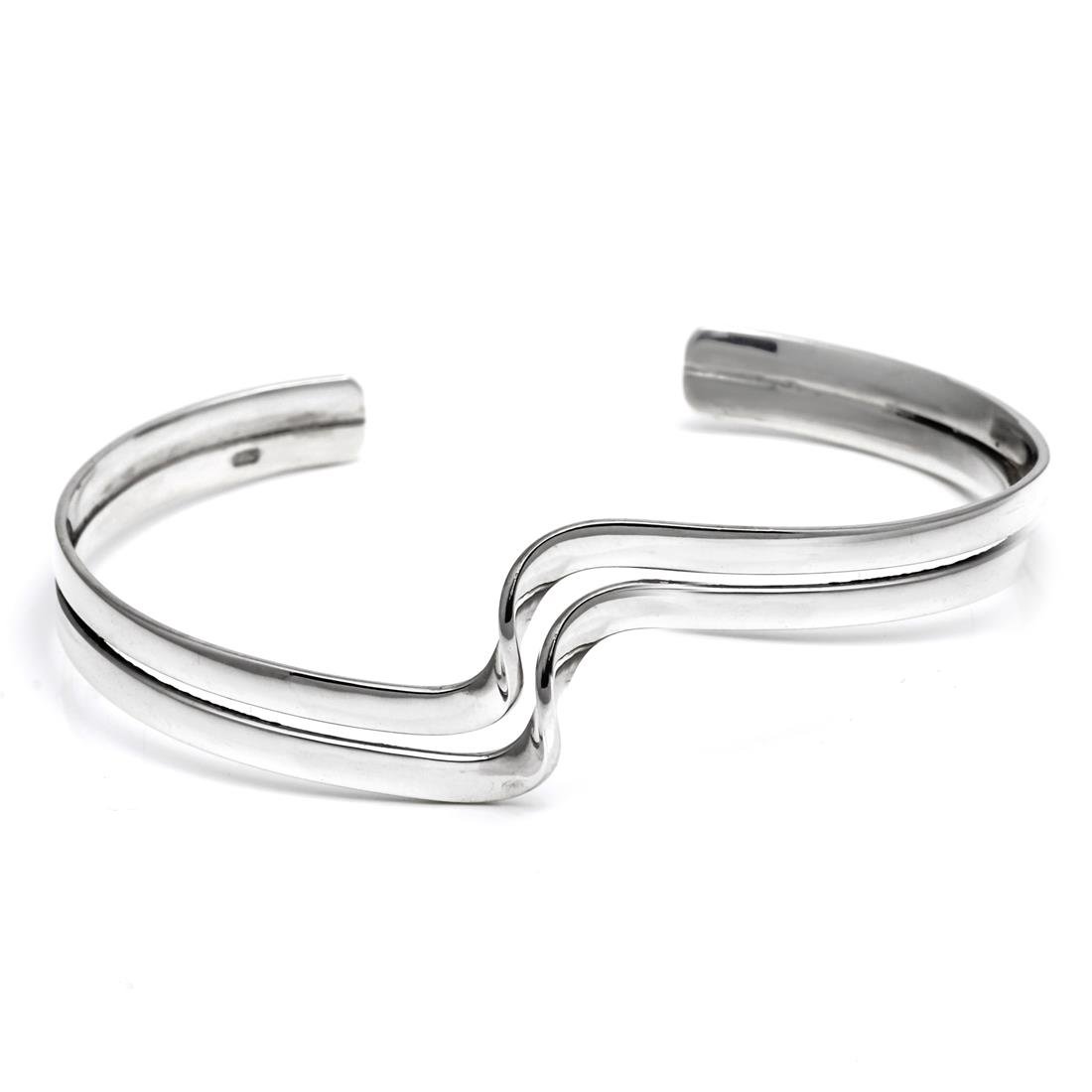 Silverly 925 Sterling Silver Wavy Twist Bangle Bracelet for Women – Modern Wave Double Row Cuff Bangle – Chunky Curved Bracelet – Sleek Minimalist Sculptural Jewellery - Adjustable Bangles