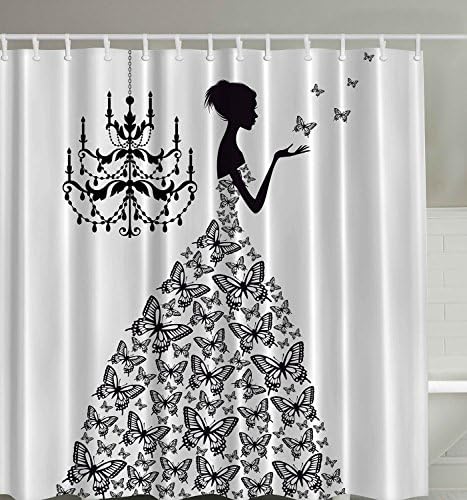Madame Butterfly Print Waterproof Bathroom Shower Curtain 60(W)x72(H)-Inch