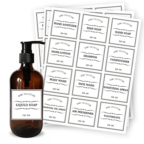 36 Pcs Waterproof Label for Bottles, Retro Farmhouse Hand Soap Dispenser Label Stickers for Bathroom, Kitchen, Dish, Lotion Dispenser, Shampoo, Conditioner, 2.75 x 2.83 Inch (White)