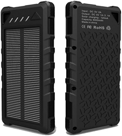 Jielin Universal 20000(8000)mAH Dual USB Solar Power Bank with LED Light External Battery Portable Charger for Iphone Samsung HTC Ipad Huawei Smart Device(Black)