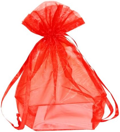 Premier Packaging AMZN-B77312 10 Count Square Bottom Organza Bags, 8 by 10 by 4-Inch, Red