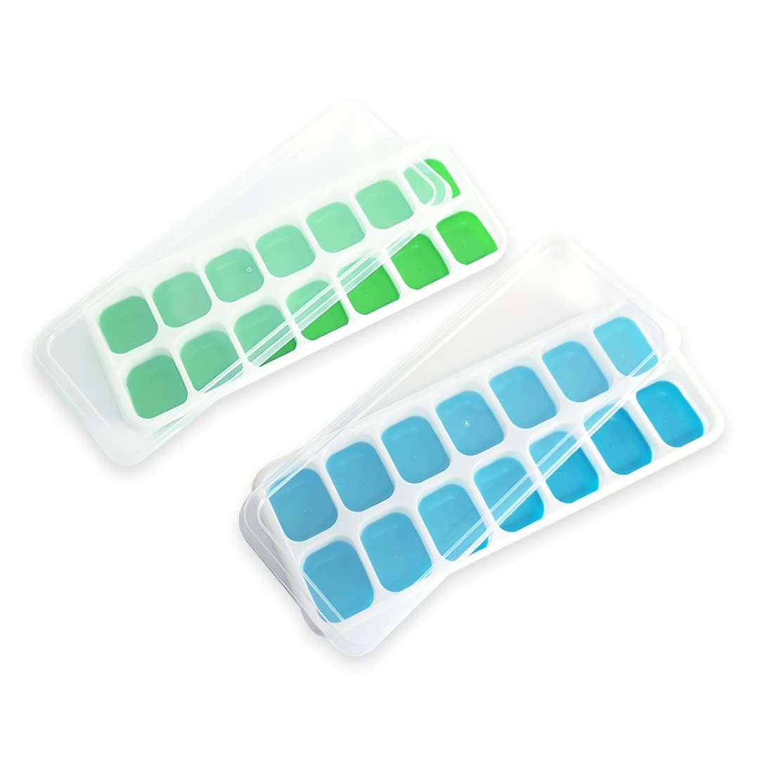 MAWANS 2 pcs Ice Cube Tray 25x9x3cms Silicone Easy-Release, Flexible Ice Cube Moulds BPA Free, Durable, Dishwasher Safe (Green/Blue)
