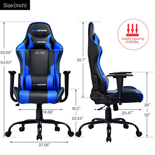 GTPOFFICE Gaming Chair Massage Office Computer Chair for Adult Reclining Adjustable Swivel Leather Computer Chair High Back Desk Chair Headrest and Massage Lumbar Support Cushion(Blue) - Thumbnail 6