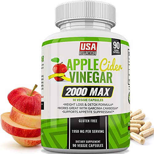 Apple Cider Vinegar Capsules - Weight Loss - 1,950mg - 100% Pure Raw Organic Veggie Caps - Detox, Healthy Blood Sugar, Digestion, Appetite Suppressant & ACV Bloating Relief Pills for Women & Men