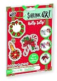 Shrink Art for Christmas DIY Easy Craft Activity Kit for Kids Best Stocking Stuffer or Gift Idea for Holidays! Make Xmas Ornaments, Keychains or Necklace (Holly Jolly)