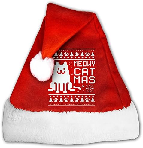 Meowy Catmas Cat Ugly Christmas Sweater Non-woven Pleuche Santa Claus Cap Party Costume For Unisex Adults And Children