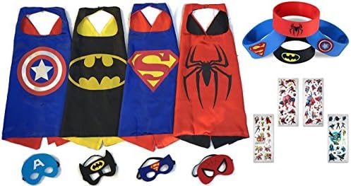 Cartoon Dress up Costumes Superhero Capes for Kids with Masks Wristbands &amp; Stickers