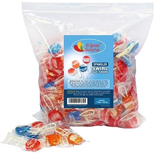Saf-T-Pops Swirl Assorted Flavors, Lollipops with Safety Sticks, 3 LB Bulk Candy, 48 oz
