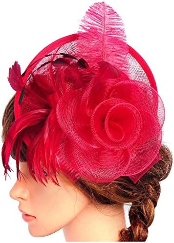 VKFashion Pretty Fascinator Hat Headbands Cocktail Wedding Church Headpiece Color Wine Red
