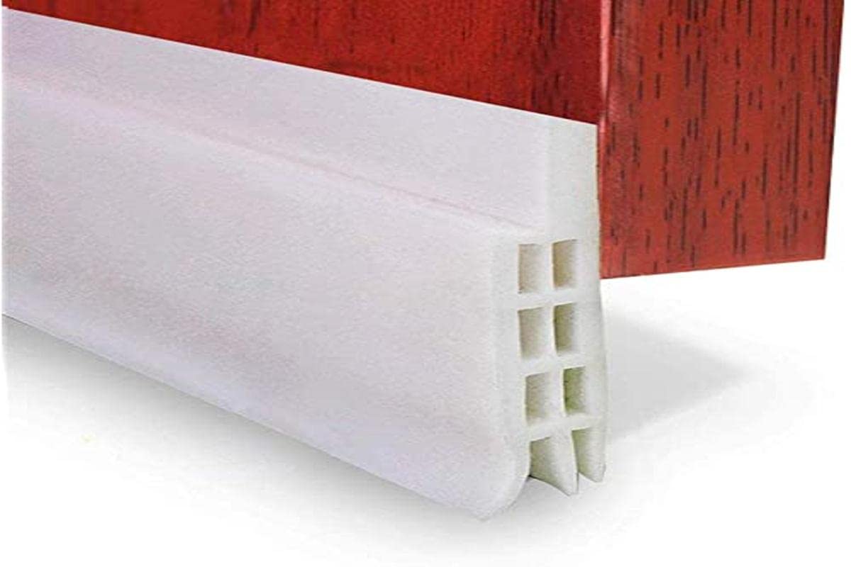 EXTSUD Adhesive Under Door Sweep Weather Stripping Soundproof Rubber Bottom Seal Strip Draft Stopper Draught Excluder, 200x5cm (White)
