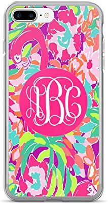 Custom Monogrammed - Lilly Inspired Print - iPhone 7 Plus Case (Flamingo)