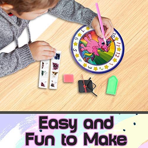 Kids Clock with Diamond Art Unicorn - DIY Diamond Painting Kits for Kids, Adults - Arts and Crafts for Girls and Boys Ages 6 7 8 9 10 11 12 Year Old - Build and Paint Your Own Unicorn