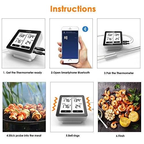 Wireless Remote Meat Thermometer, Comfyer Bluetooth Digital Food Cooking Instant Read Thermometer with Dual Probe, Alarm Monitor, LCD Backlight for Candy BBQ Grill Kitchen Smoker Oven Fry Food Milk - Thumbnail 7