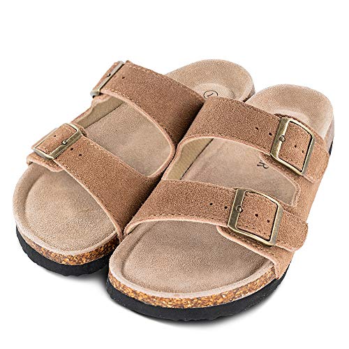 TF-STAR-Womens-Arizona-Cow-Suede-Leather-Flat-Sandals2-Strap-Adjustable-BuckleCasual-SlippersSlide-Cork-Footbed-Shoes-for-WomenLadiesGirls
