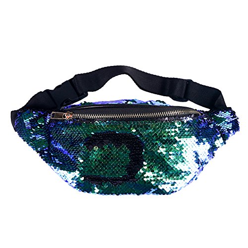 Sequin Fanny Pack for Women - Colorful Glitter Waist Bags with Adjustable Strap (Green)