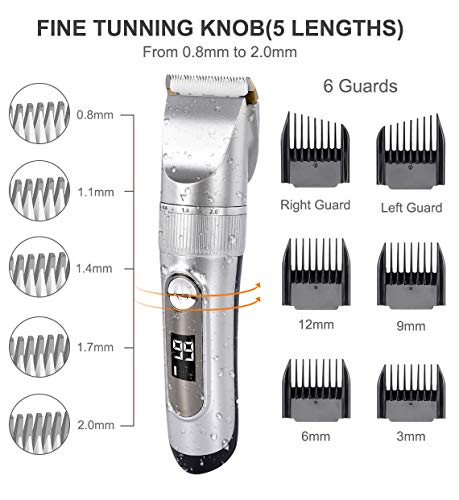 Cosyonall Hair Clippers for Men, Professional Cordless Beard Trimmer IPX7 Waterproof, USB Rechargeable Hair Cutting Kit with LED Display for Baber, Salon, Home