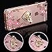 iPhone 7 Plus Floral Crystal TPU Case-Lozeguyc Soft Slim Bling Plating Rubber Cover for iPhone 7 Plus 5.5 Inch with Rhinestone Diamond and Detachable 360 Ring Stand-Rose Gold and Pink