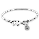 Personalized Mama Elephant Bracelet with 1 Baby elephant and Initial Charm, First Time Mom Gift Christmas Present for New Mom Jewelry
