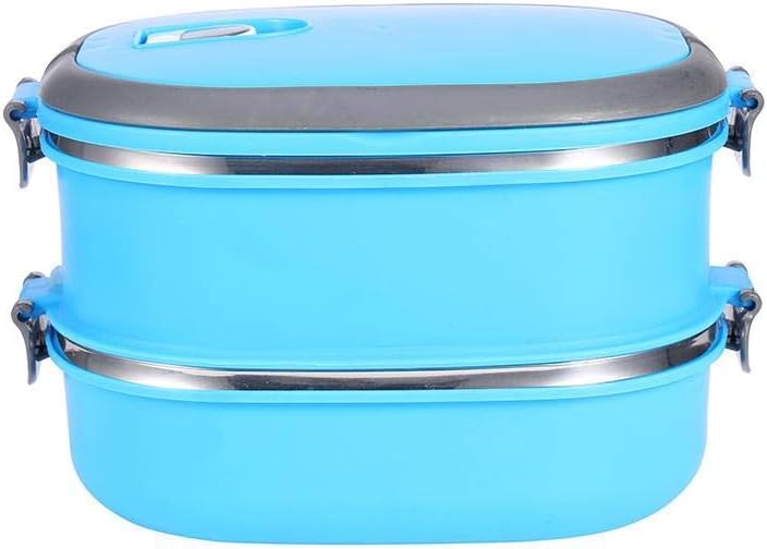 QCGZJCY Bento Lunch Box Stainless Steel Thermal Food Jar 2-Tier Bento Box Stackable Box Lunch Food Container with Arched Handle for Hot Food Blue