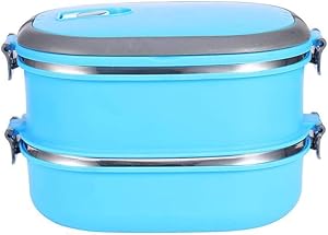 QCGZJCY Bento Lunch Box Stainless Steel Thermal Food Jar 2-Tier Bento Box Stackable Box Lunch Food Container with Arched Handle for Hot Food Blue