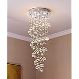 Saint Mossi Modern K9 Crystal Spiral Raindrop Chandelier Lighting Flush Mount LED Ceiling Light Fixture Pendant Lamp for Dining Room Bathroom Bedroom Livingroom 5GU10 Bulbs Required H39