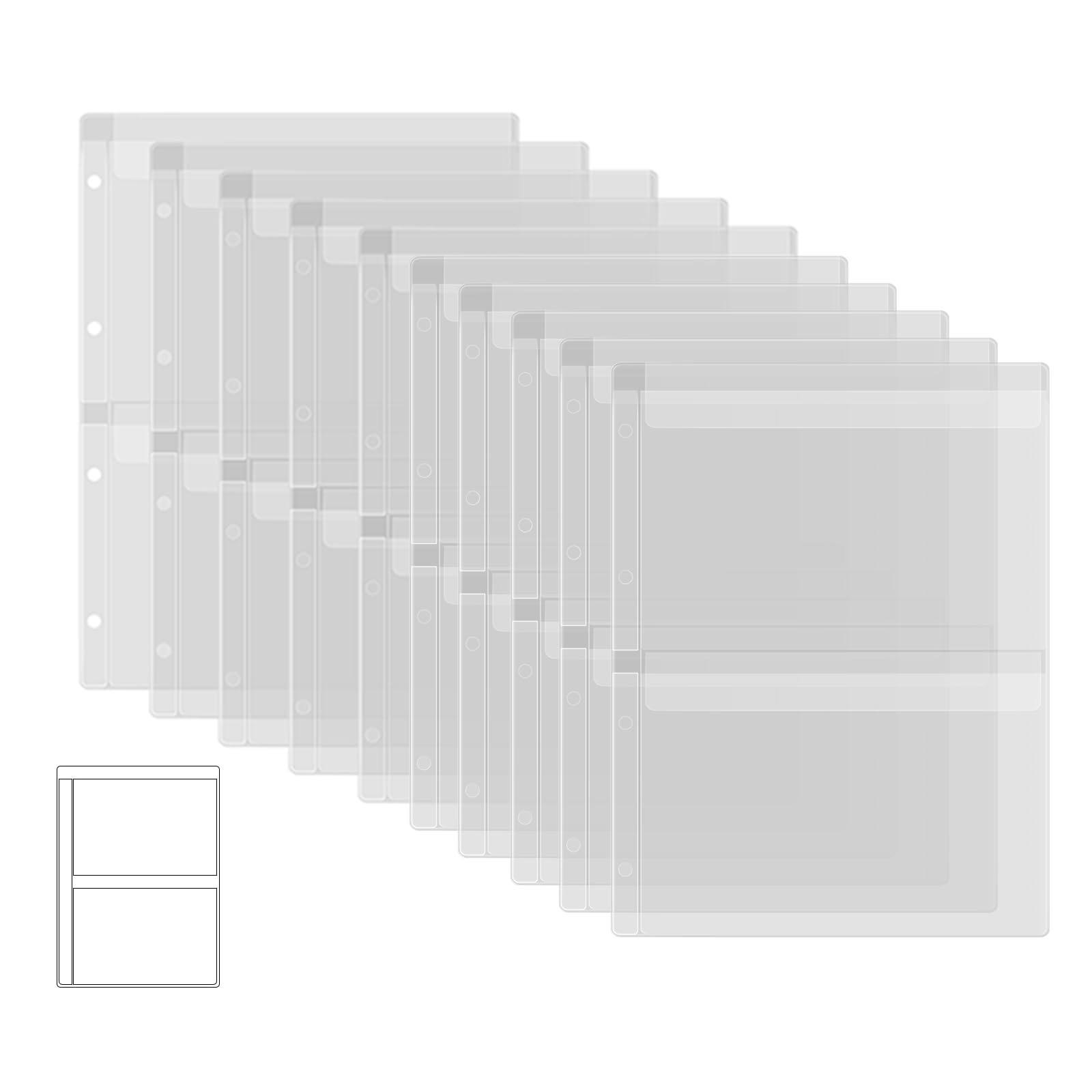 Briartw 10 Page Protectors Pockets Inserts with Two Pockets, for A4 Size 4 Hole Binder Folder for Dies and Stamps Storage,Waterproof PVC Clear Bags Protectors for Storage Craft Supplies,Cardstock