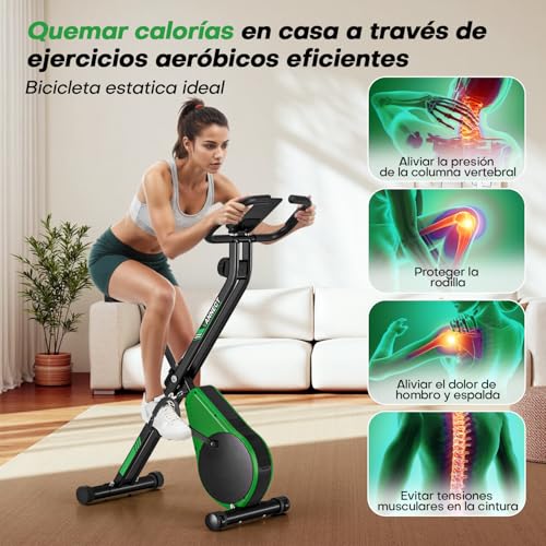 VANNECT Bicicleta Estatica Plegable con 16 Niveles de Resistencia, Monitor LCD y Medición de Pulso Manual, Soporte Plano, Ahorro de Espaci, Estática Silenciosa Magnética Bicicleta Estatica para Casa