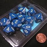 Chessex Dice Sets: Opaque Blue with White - Ten Sided Die d10 Set (10)