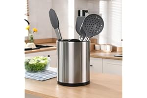 RedCall Stainless Steel Cooking Utensil Holder,360° Rotating Kitchen Utensil Holder,Extra Large Spatula Spoon Holder Counter,Weighted Base Utensil Caddy Storage Organizer for Countertop