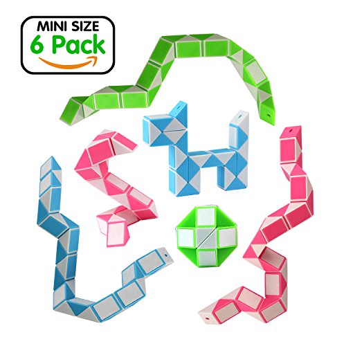 Ganowo Magic Snake Cube Mini 6 Pack-24 Blocks Twist Puzzle Collection Brain Teaser Toy Snake Ruler Fidget Toys Sets Gift for Kids Game Geometric