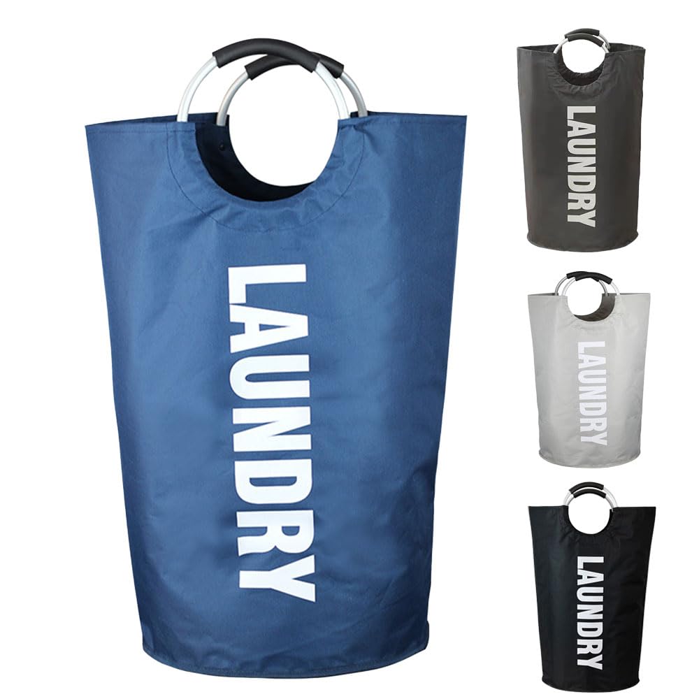 Armo® 90L Large Laundry Basket Foldable Collapsible Freestanding Washing Bin Basket (Blue)