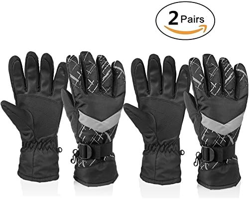 2 Pair Winter Gloves, HUO ZAO Snow Ski Cold Weather Windproof Water Resistant Breathable Outdoor Cycling Snowboarding Hiking Mountain Climbing Protection Warm Gloves for Adults Men Women, Black/Grey