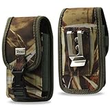 Heavy Duty Rugged Camouflage Canvas Case with Velcro Locking Clip Closure and Metal Clip on the back for LG G Flex, G3 with Otterbox Defender Case on it. Also has belt loop underneath the clip. Perfect for Hunters and Outdoors people who love to wear Camo.