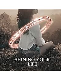 GEORGE · SMITH Pulsera de oro rosa de 14 quilates ''Luky 7'' Brazalete ajustable para mujer, cristales de Swarovski