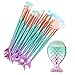 ARALOR Mermaid Makeup Brushes Set 11pcs 2018 NEW Mermaid Plastic Handle High Density Soft Nylon Bristles Eyebrow Eyeliner Eyeshadow Bottom Blush Brushes