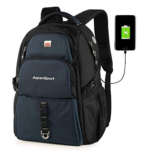 ASPENSPORT Lightweight Laptop Backpack Fit 17 Inch Computer Durable College Students Book Bag Water Repellent Business Travel Hiking Daypack Large 36L Navy