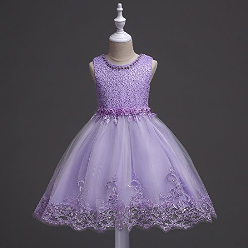 ZAH Girl Dress Kids Ruffles Lace Party Wedding Dresses(Purple,2-3Y)