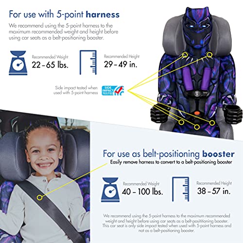 KidsEmbrace Marvel Black Panther 2-in-1 Forward-Facing Car Seat Latch | 5-Point Harness 26.5-65lbs converts to Belt-Positioning Booster 40-100lbs | Adjustable