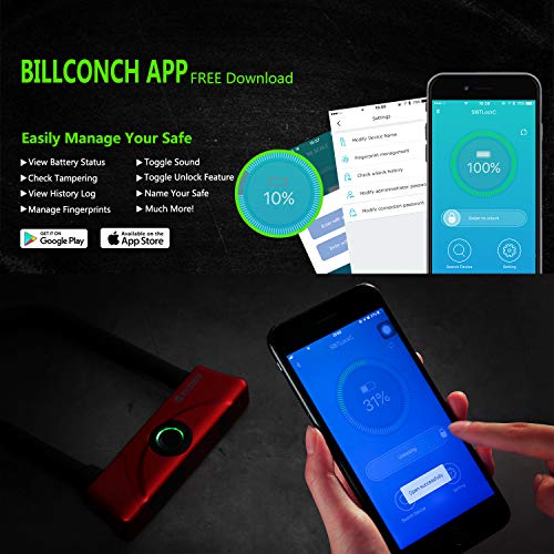 BILLCONCH Fingerprint U Bike Lock,Waterproof Bike U-Lock with Cable, Duty U-Lock for Road Bike Mountain Bike Electric Bike Folding Bike, USB Charging (Red)