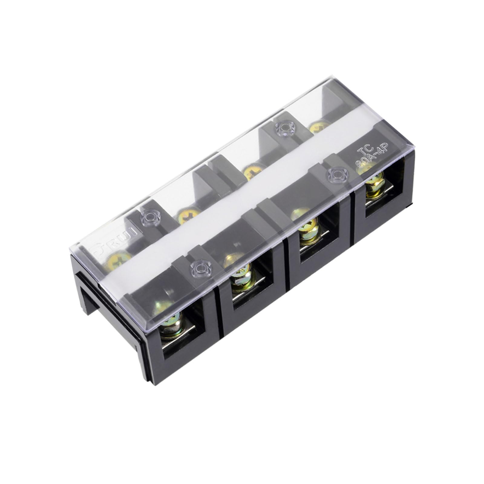Rebower 4 Positions Dual Rows 600V 60A Terminal Strip Blocks Barrier Screws (with Cover), [for Wires Connecting, Electronic Circuits] - 1 Pack/Black