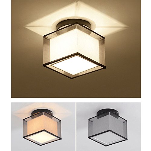 WOERFU Semi-Flush Mount Ceiling Lights, Black Paint Finish, Fabric Shade Pendant Light Fixture (Square Shade)