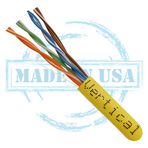 Vertical Cable CAT5E, 350 MHz, UTP, 24AWG, 8C Solid Bare Copper, Plenum, 1000ft, Yellow, Bulk Ethernet Cable - Made in USA