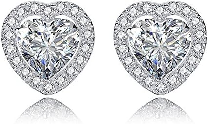 SENCLE S925 Sterling Silver Plated with 18K White Gold Cubic Zirconia Halo Heart Stud Earrings for Women