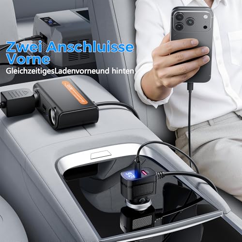 SOARUN 120W Auto Ladegerät,12V/24V KFZ Zigarettenanzünder Verteiler 6 in 1 | 2 Fach Steckdose mit 36W PD & 3 USB, Zigarettenanzünder Stecker für iPhone/iPad/Dashcam/GPS,Handy Adapter mit LED Voltmeter